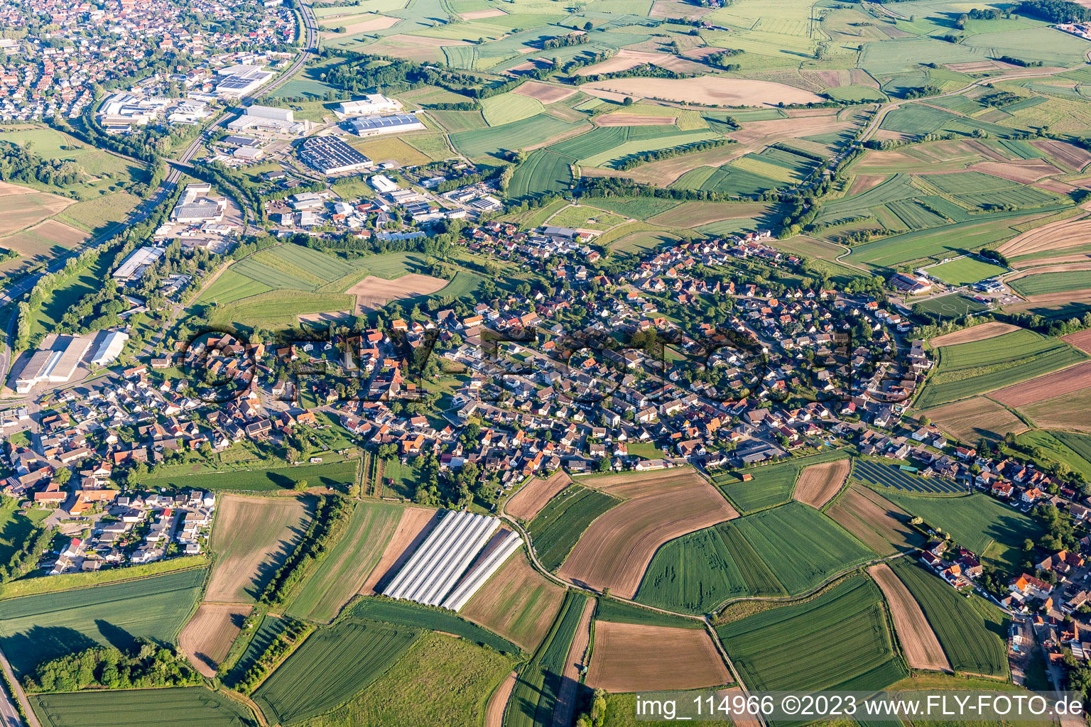 Village view on the edge of agricultural fields and land in Sand in the state Baden-Wurttemberg, Germany