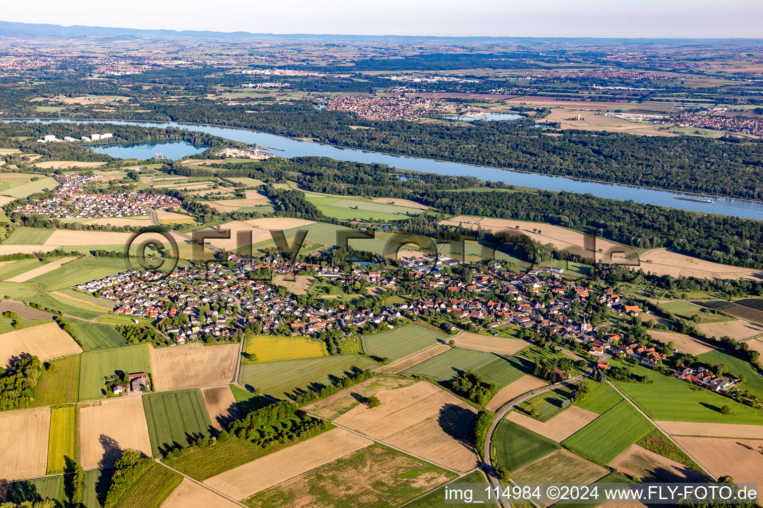 Village on the river bank areas of the Rhine river in Diersheim in the state Baden-Wurttemberg, Germany