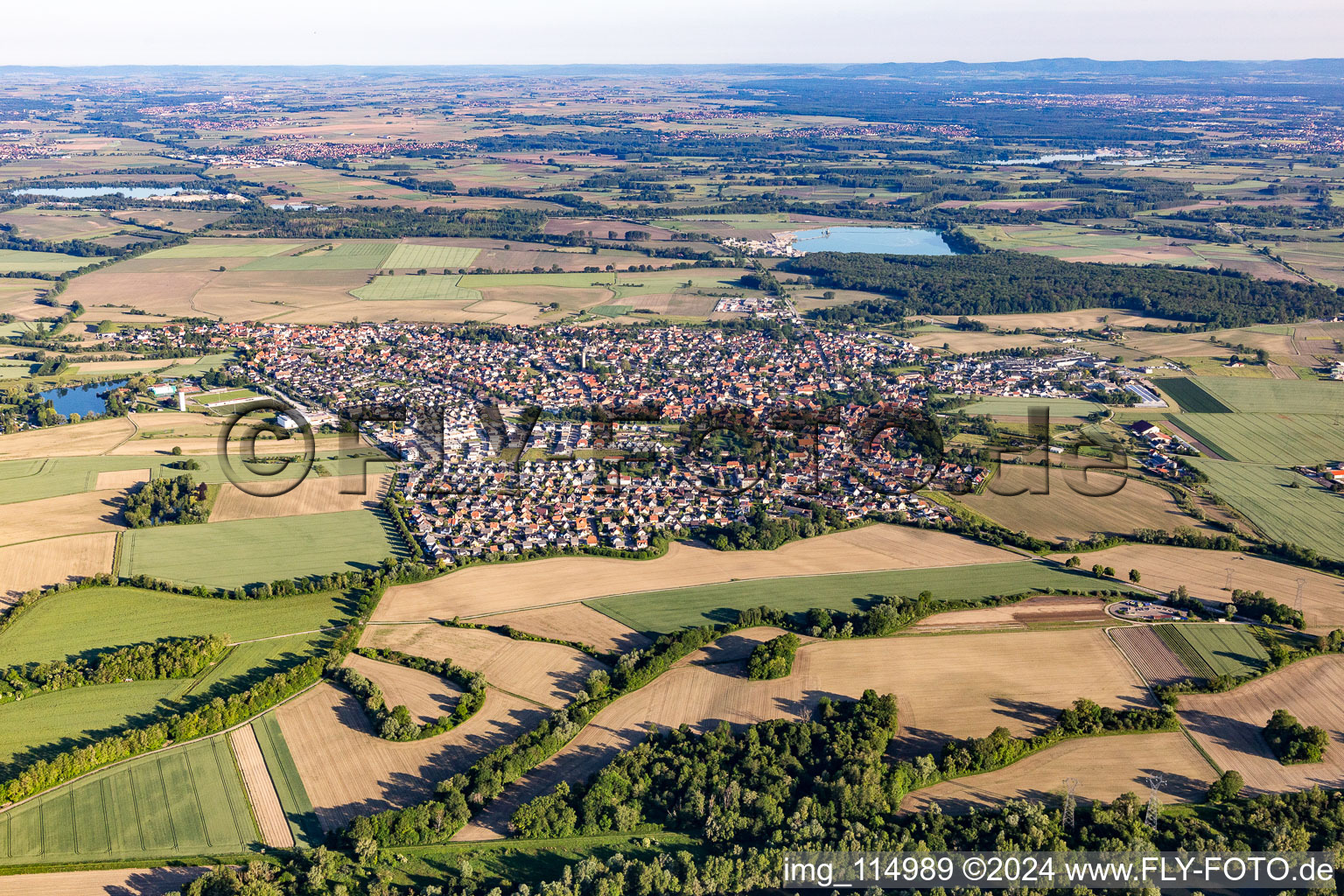 Aerial photograpy of Gambsheim in the state Bas-Rhin, France