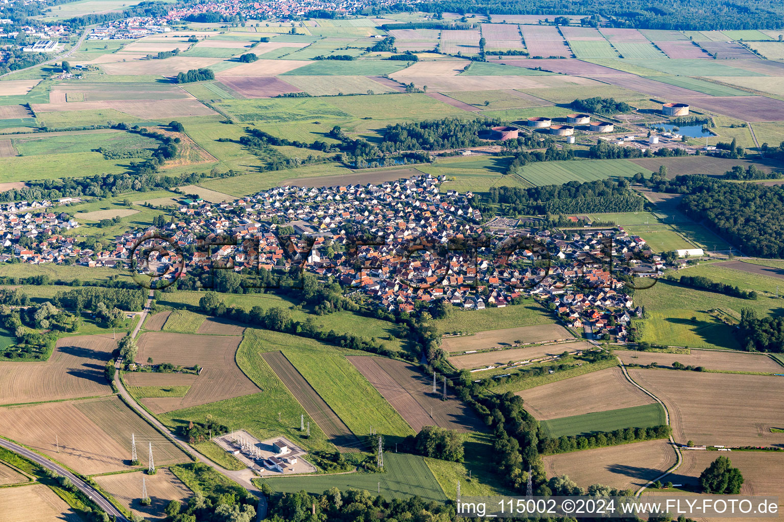 Aerial view of Rohrwiller in the state Bas-Rhin, France