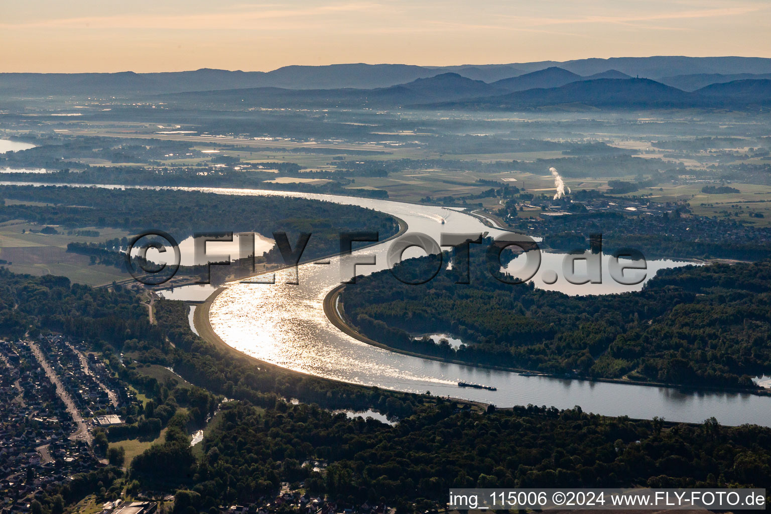 Aerial view of Rhine knee old head ground at Greffern in the district Greffern in Rheinmünster in the state Baden-Wuerttemberg, Germany