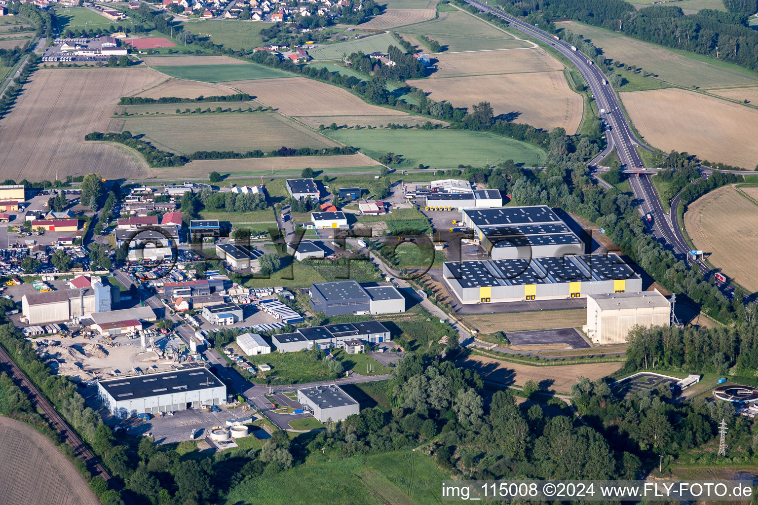 Aerial view of Ried industrial zone in Herrlisheim in the state Bas-Rhin, France