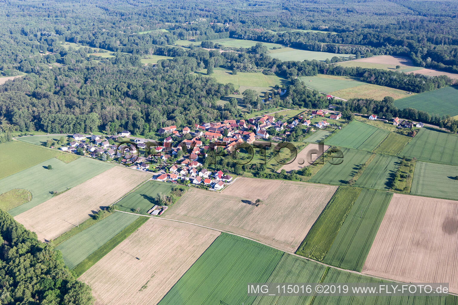 Aerial photograpy of Kauffenheim in the state Bas-Rhin, France