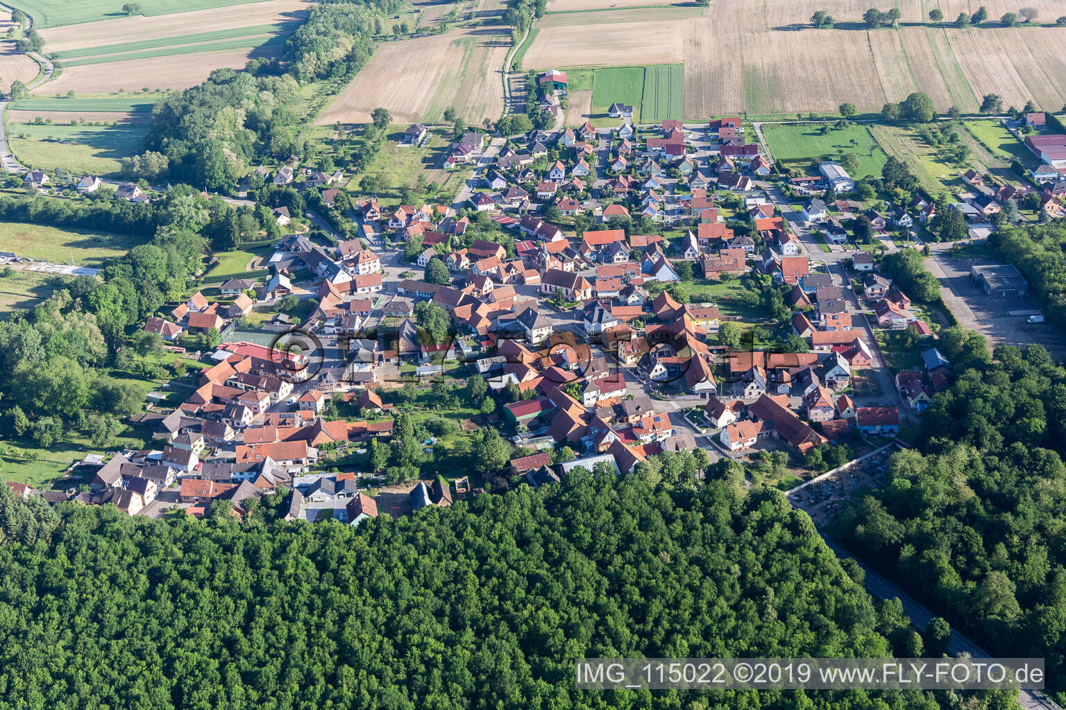 Aerial view of Schaffhouse-près-Seltz in the state Bas-Rhin, France