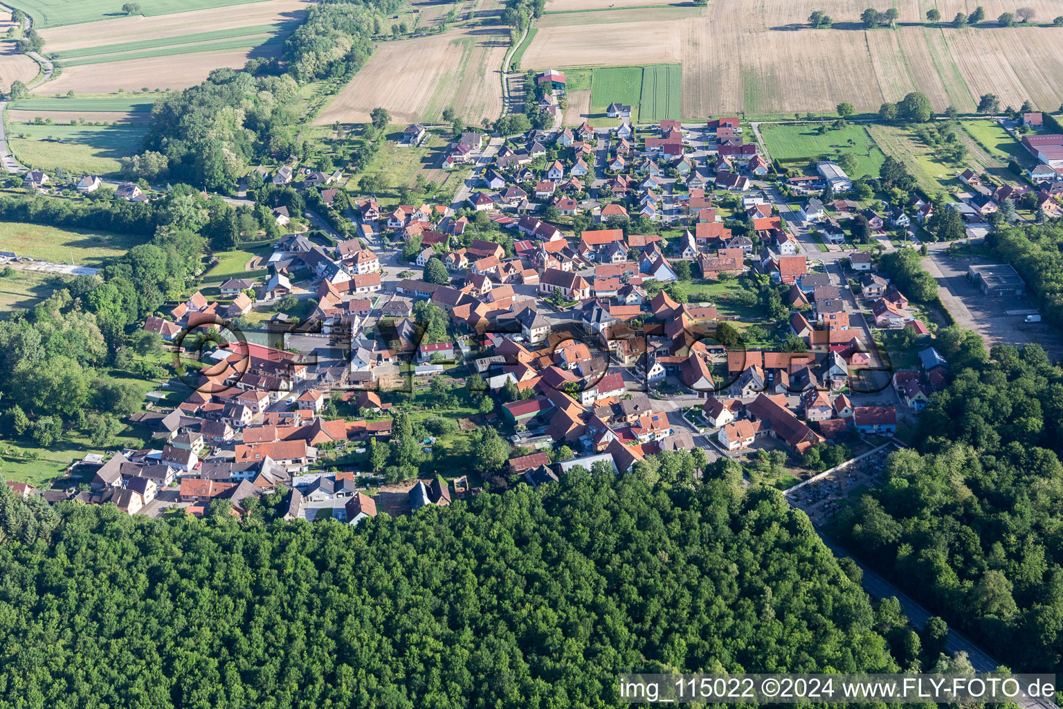 Aerial view of Schaffhouse-près-Seltz in the state Bas-Rhin, France