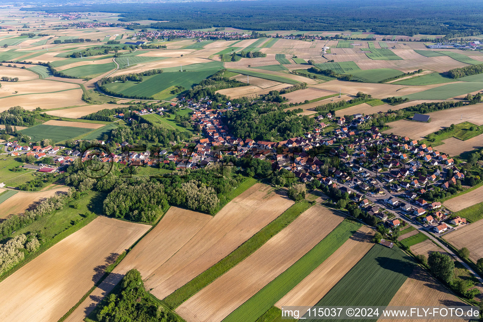 Drone recording of Neewiller-près-Lauterbourg in the state Bas-Rhin, France