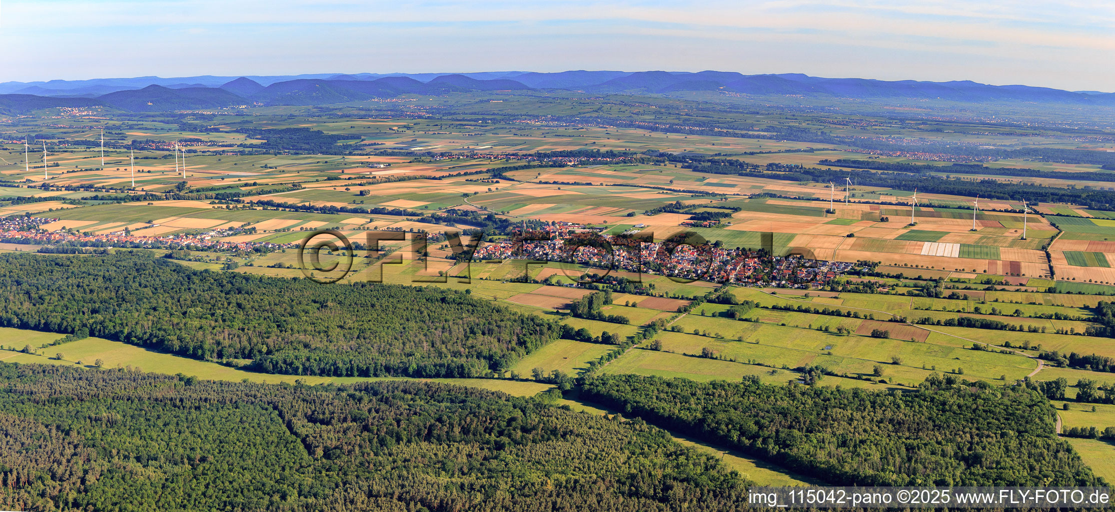 Panorama from the south in Minfeld in the state Rhineland-Palatinate, Germany