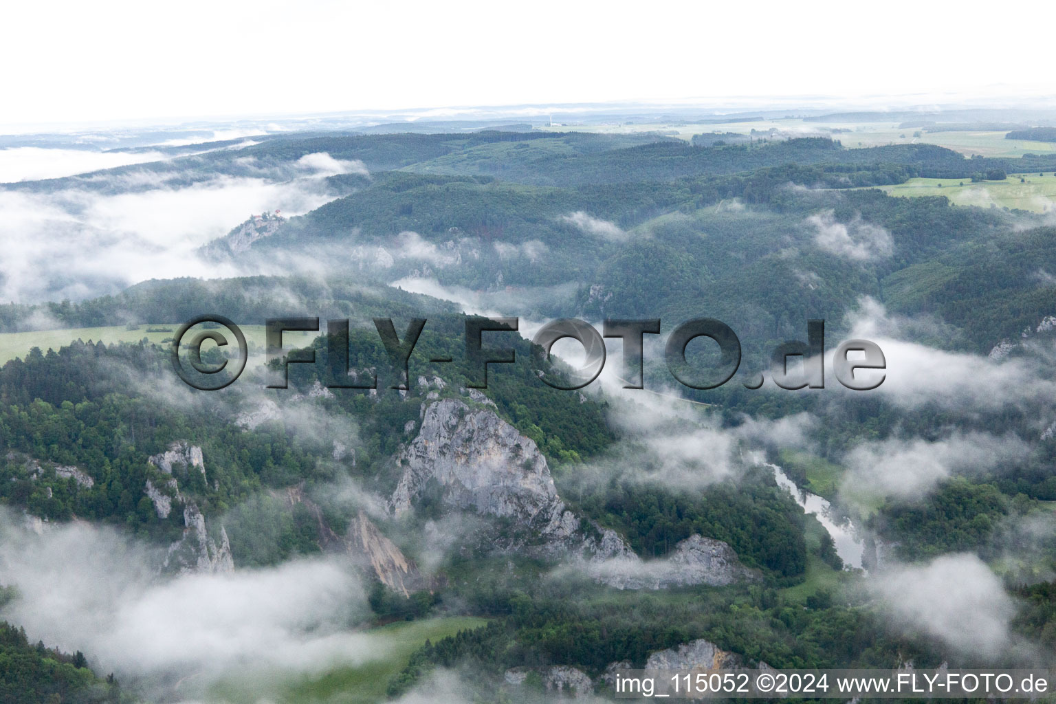 Aerial view of Danube Gorge in Fridingen an der Donau in the state Baden-Wuerttemberg, Germany