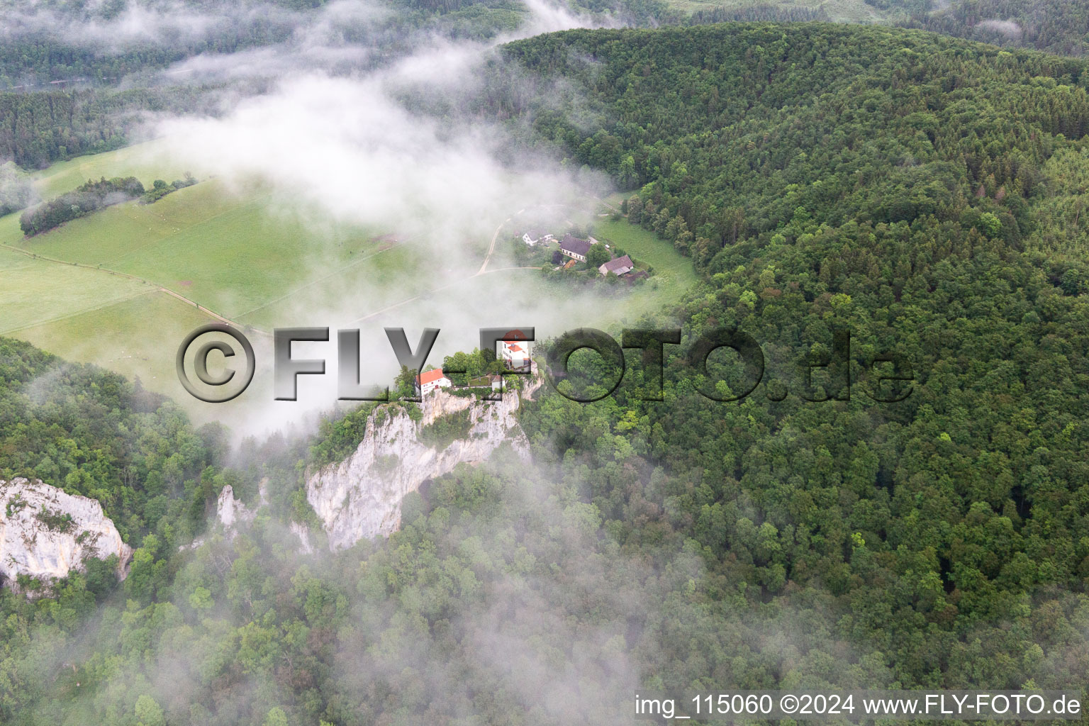 Aerial view of Bronnen Castle in Fridingen an der Donau in the state Baden-Wuerttemberg, Germany