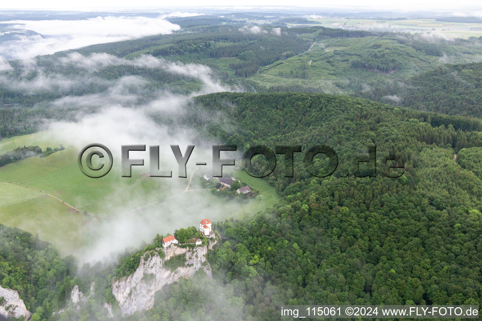 Aerial photograpy of Bronnen Castle in Fridingen an der Donau in the state Baden-Wuerttemberg, Germany