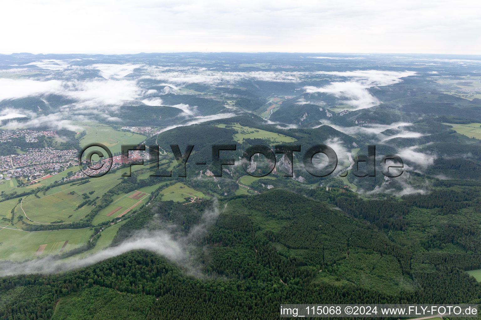 Oblique view of Danube Gorge in Fridingen an der Donau in the state Baden-Wuerttemberg, Germany