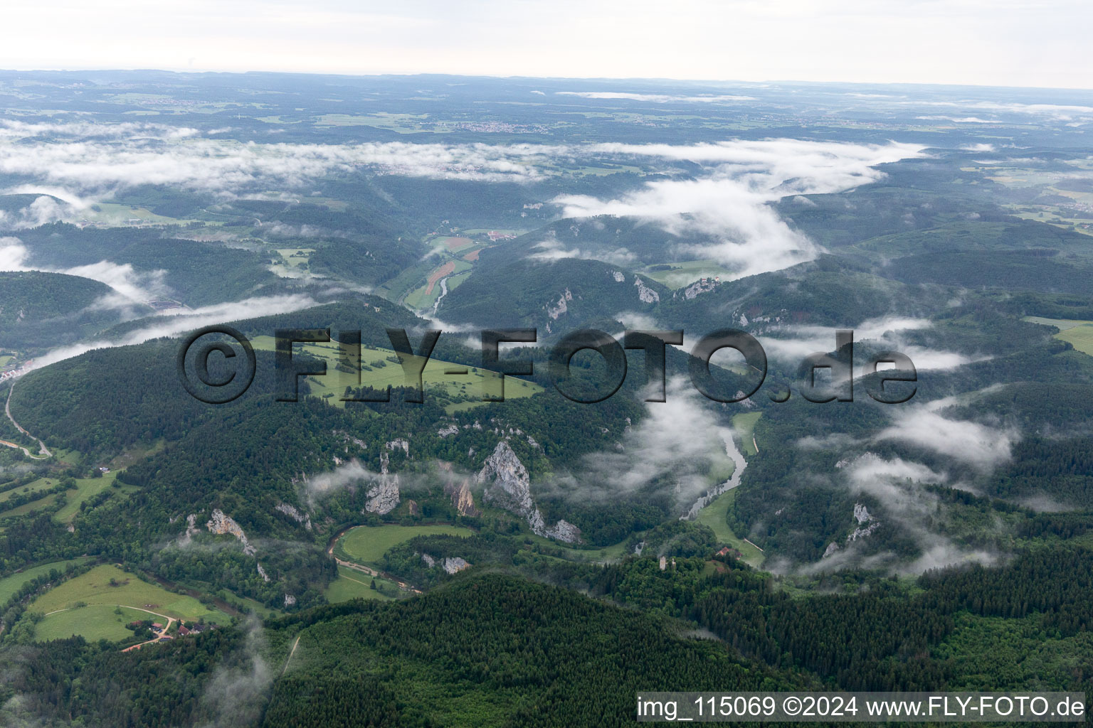 Danube Gorge in Fridingen an der Donau in the state Baden-Wuerttemberg, Germany from above