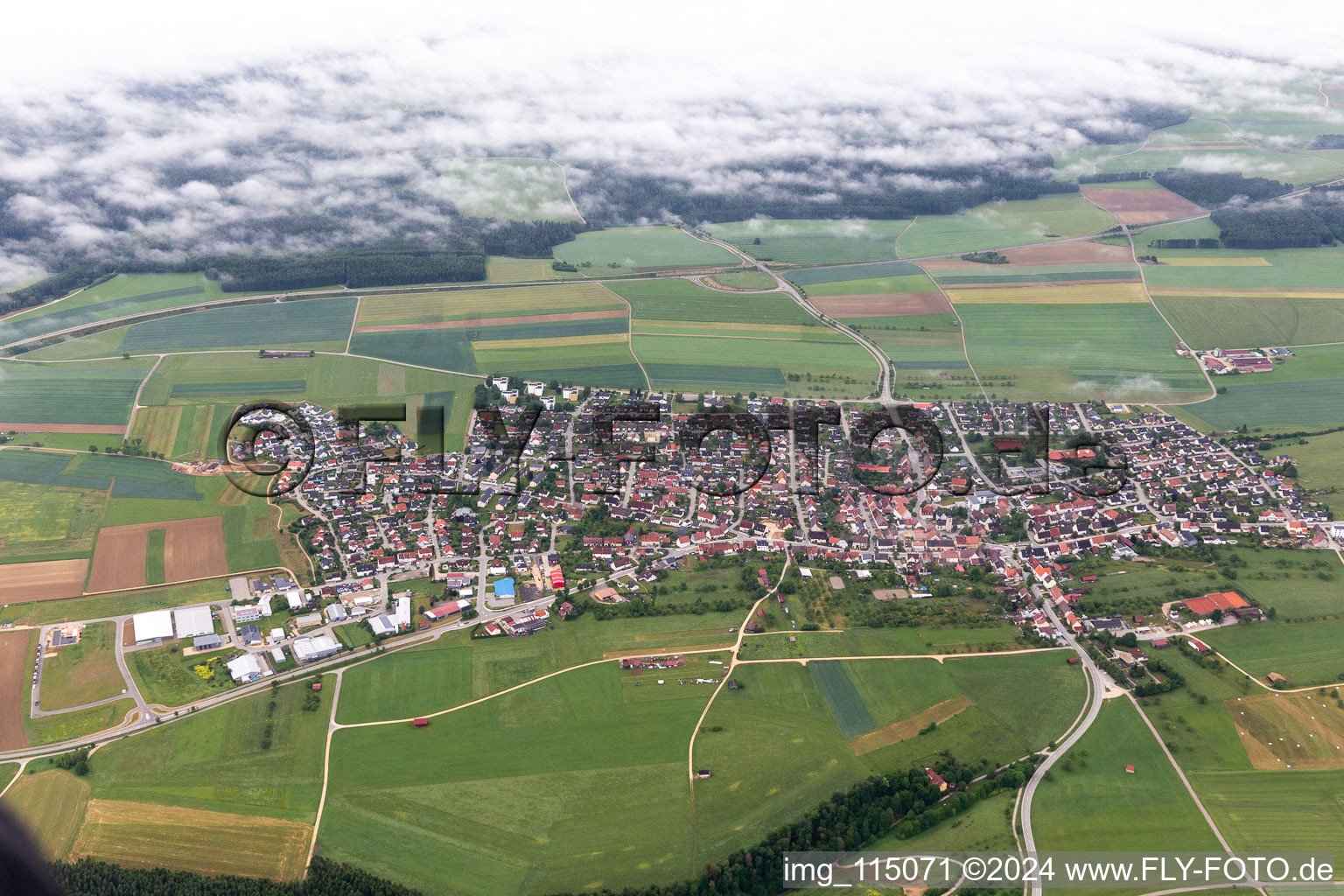 Oblique view of Neuhausen ob Eck in the state Baden-Wuerttemberg, Germany