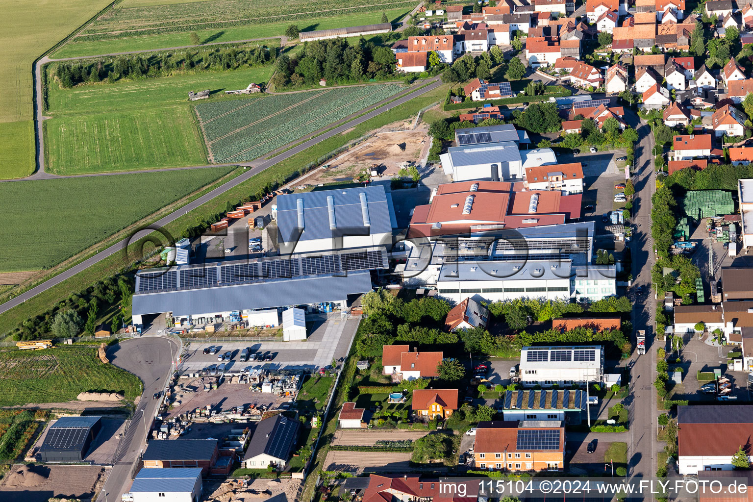 Aerial view of Im Gereut industrial estate, HGGS LaserCUT GmbH & Co. KG in Hatzenbühl in the state Rhineland-Palatinate, Germany