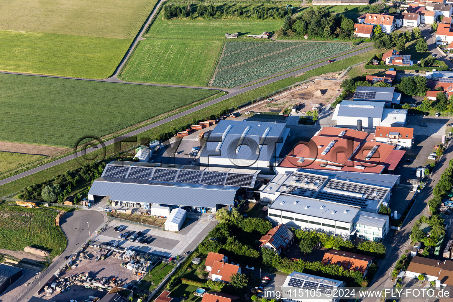 Aerial photograpy of Im Gereut industrial estate, HGGS LaserCUT GmbH & Co. KG in Hatzenbühl in the state Rhineland-Palatinate, Germany