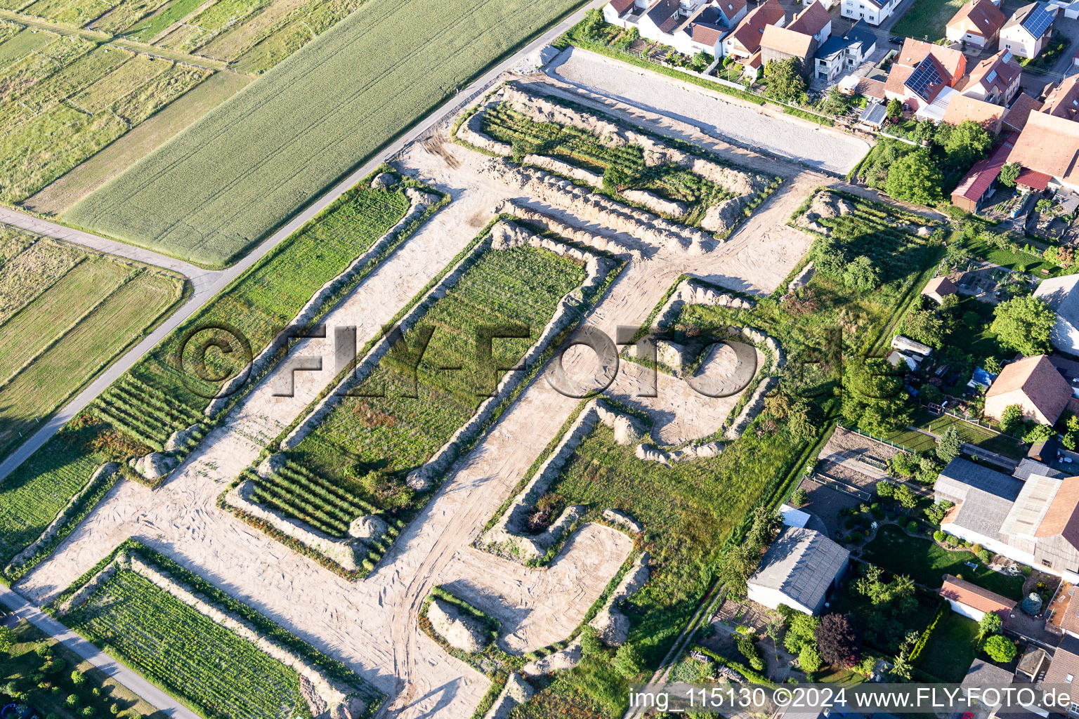 Aerial view of New development area development in Hatzenbühl in the state Rhineland-Palatinate, Germany