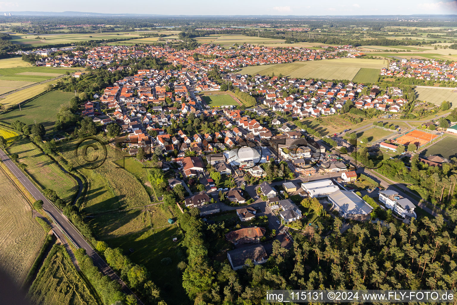 Bird's eye view of Rheinzabern in the state Rhineland-Palatinate, Germany