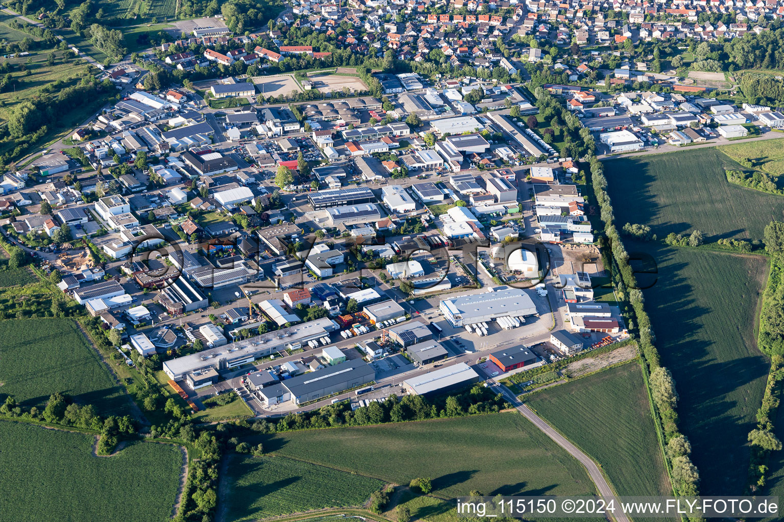 District Eggenstein in Eggenstein-Leopoldshafen in the state Baden-Wuerttemberg, Germany from a drone