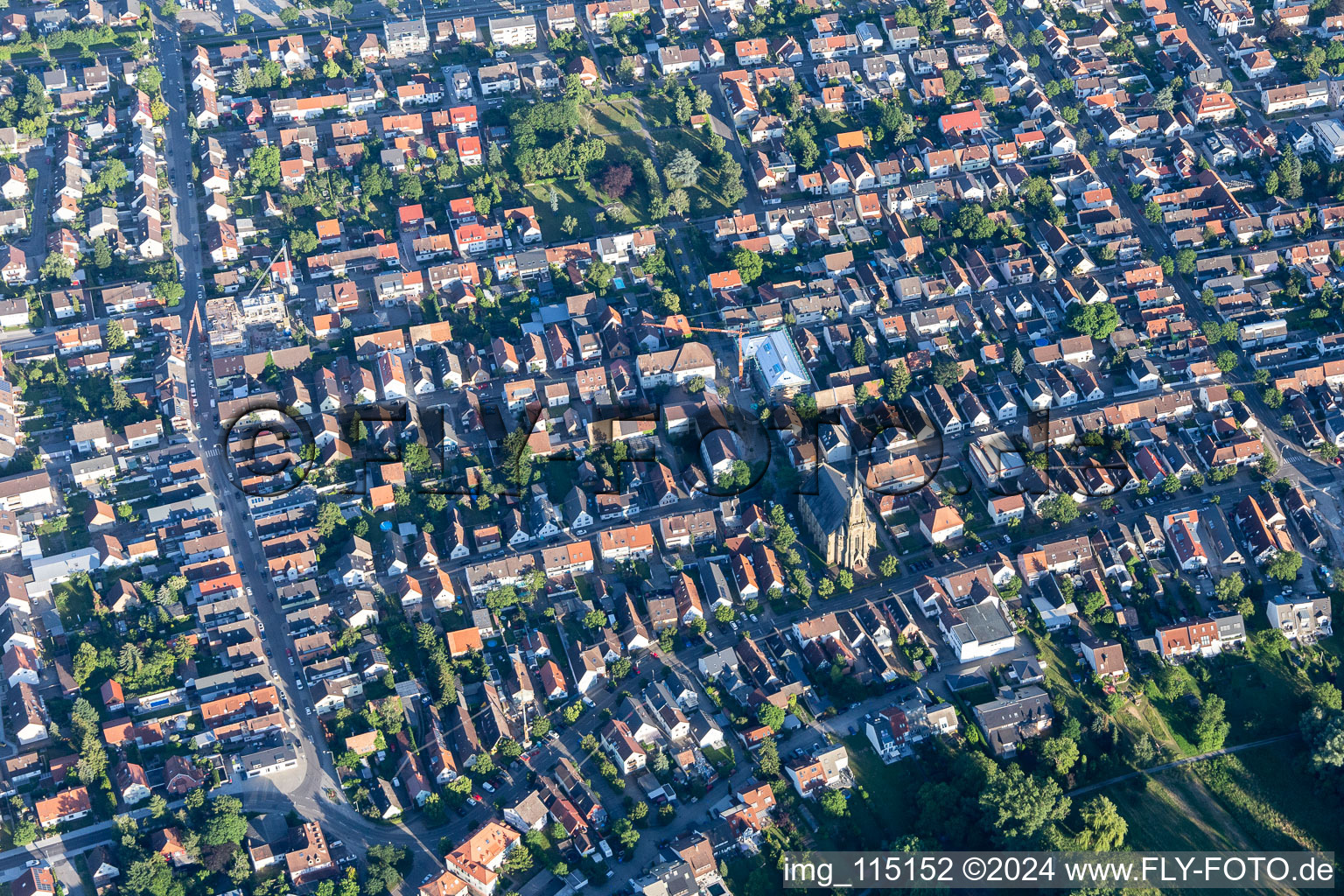 District Neureut in Karlsruhe in the state Baden-Wuerttemberg, Germany from a drone