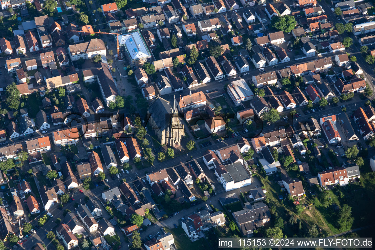 District Neureut in Karlsruhe in the state Baden-Wuerttemberg, Germany seen from a drone