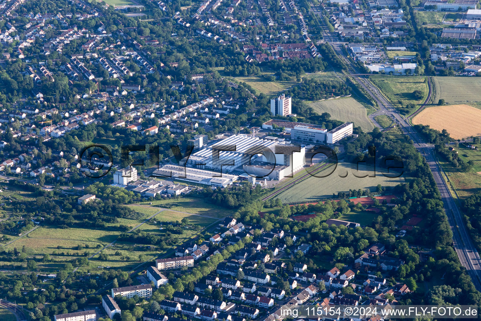 Aerial view of L’Oreal in the district Nordweststadt in Karlsruhe in the state Baden-Wuerttemberg, Germany