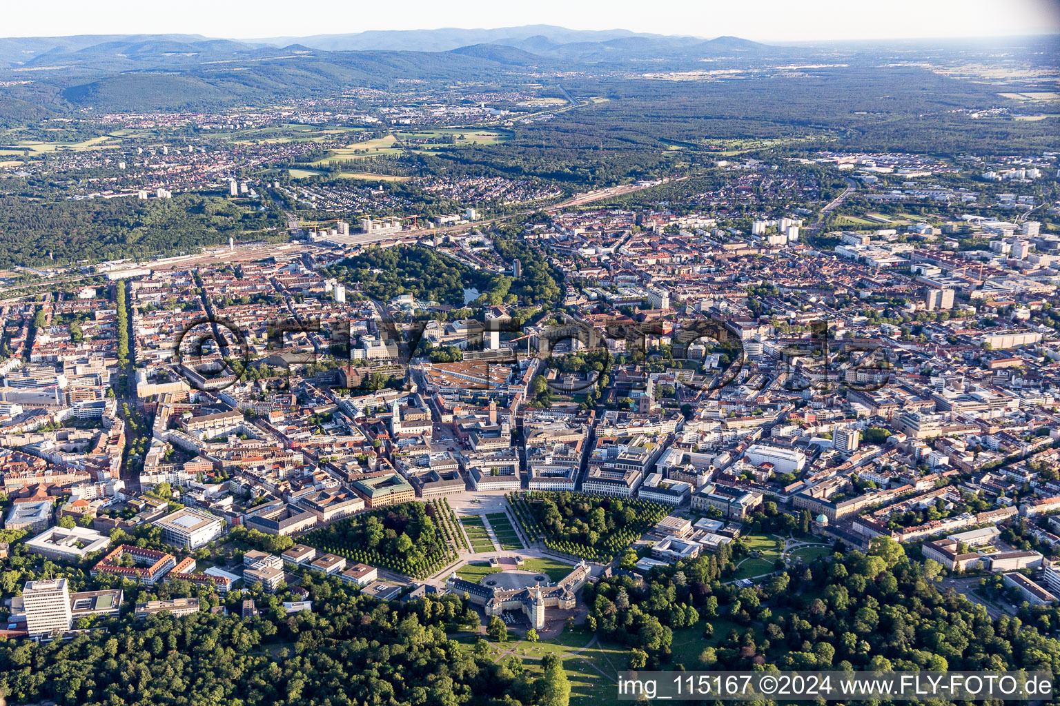 City area with outside districts and inner city area in Karlsruhe in the state Baden-Wurttemberg, Germany