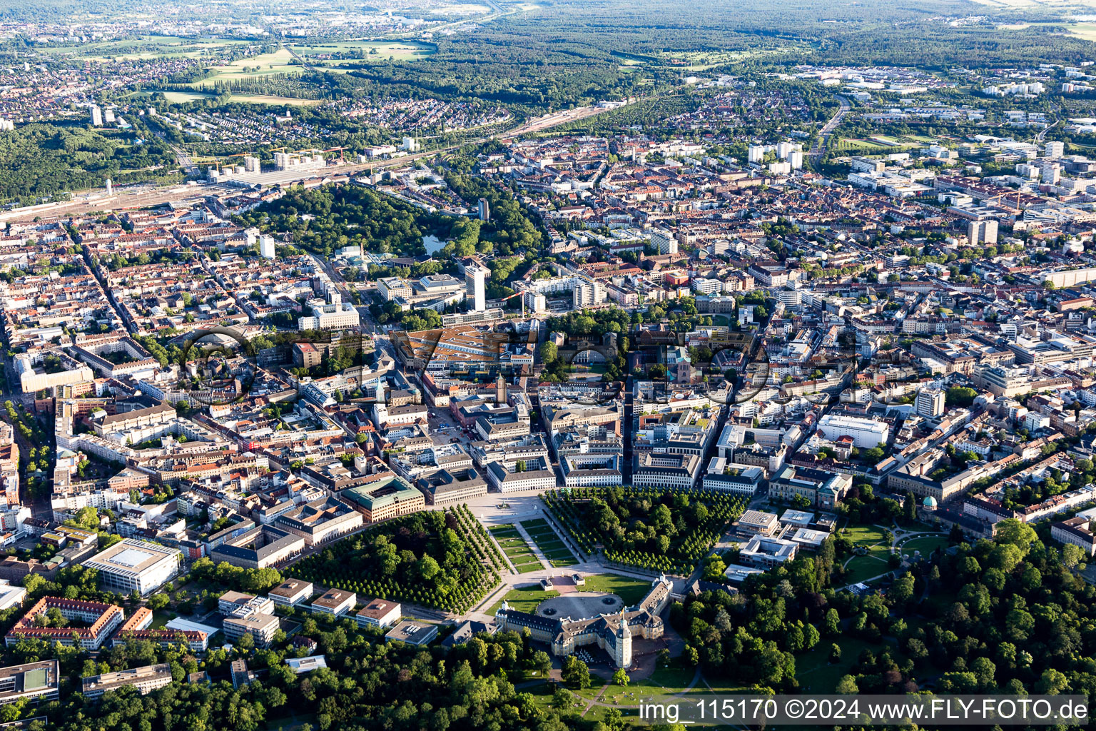 District Innenstadt-West in Karlsruhe in the state Baden-Wuerttemberg, Germany from the plane