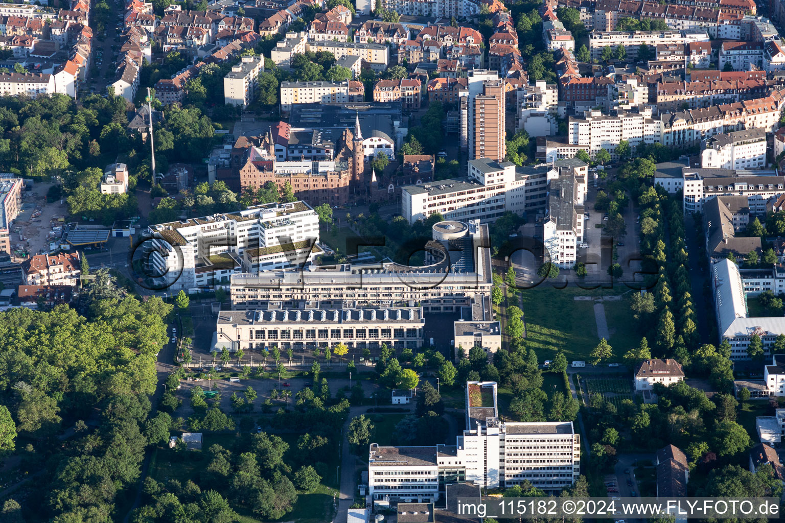 Aerial view of Höpfner Castle Courtyard in the district Oststadt in Karlsruhe in the state Baden-Wuerttemberg, Germany