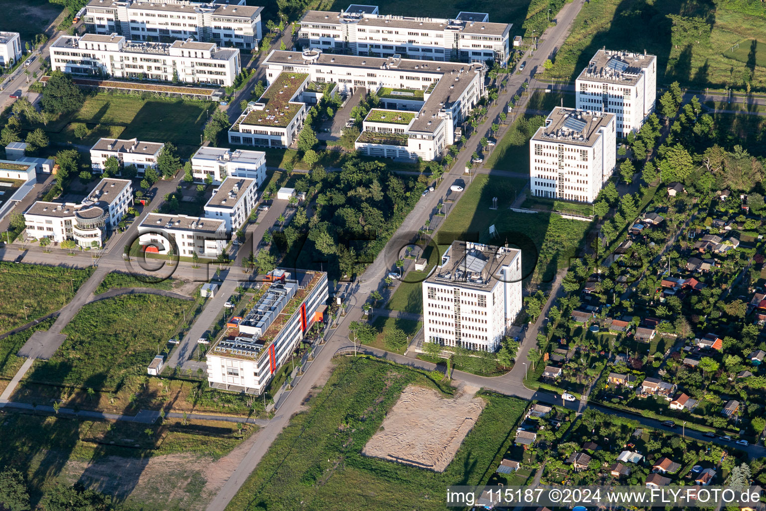 Aerial photograpy of Technology Park in the district Rintheim in Karlsruhe in the state Baden-Wuerttemberg, Germany