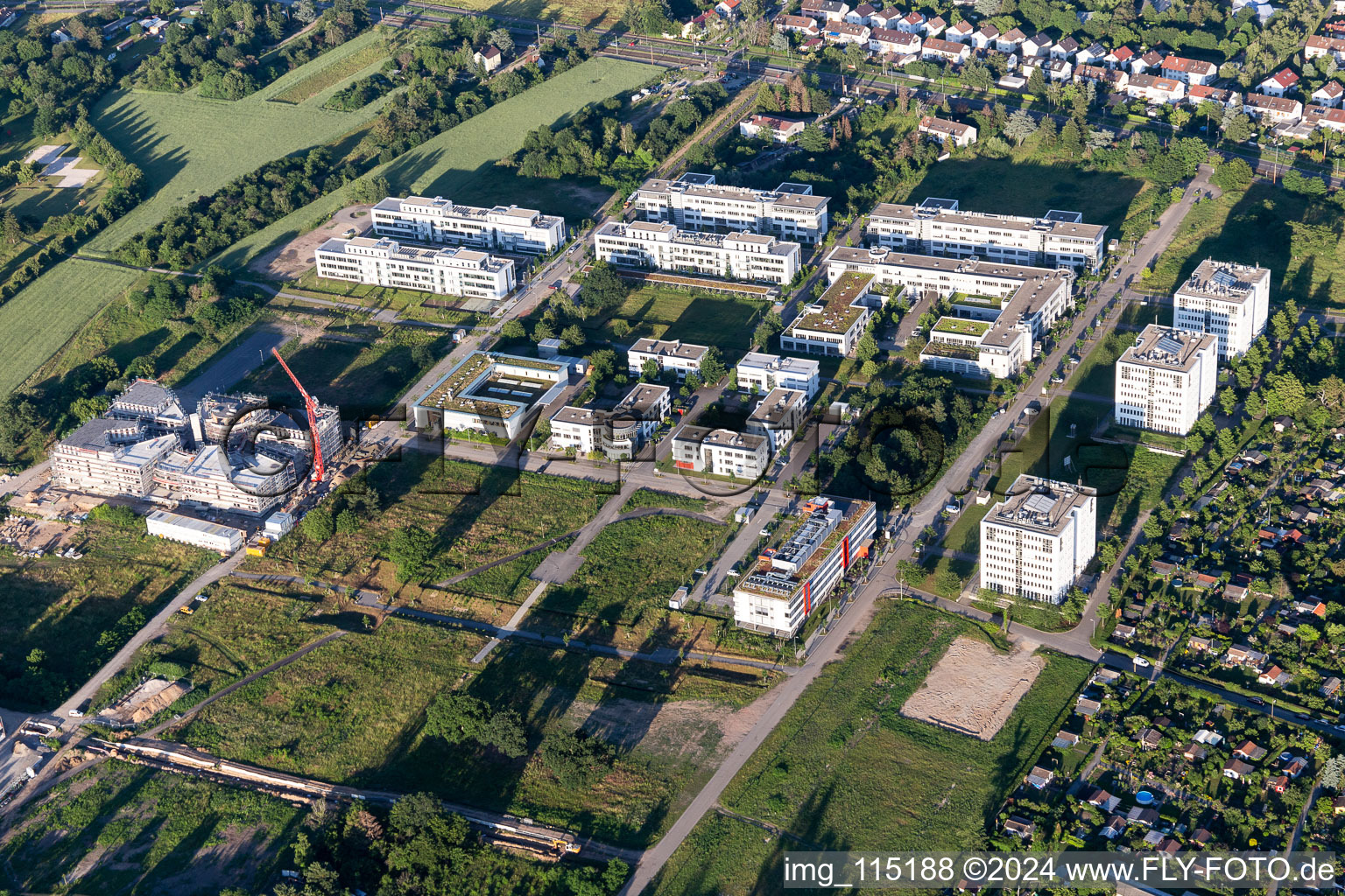 Oblique view of Technology Park in the district Rintheim in Karlsruhe in the state Baden-Wuerttemberg, Germany