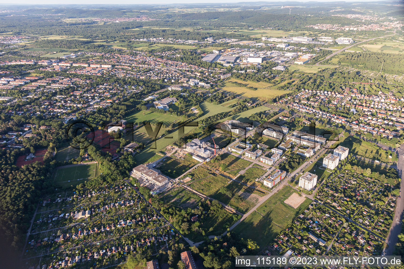 Technology Park in the district Rintheim in Karlsruhe in the state Baden-Wuerttemberg, Germany from above