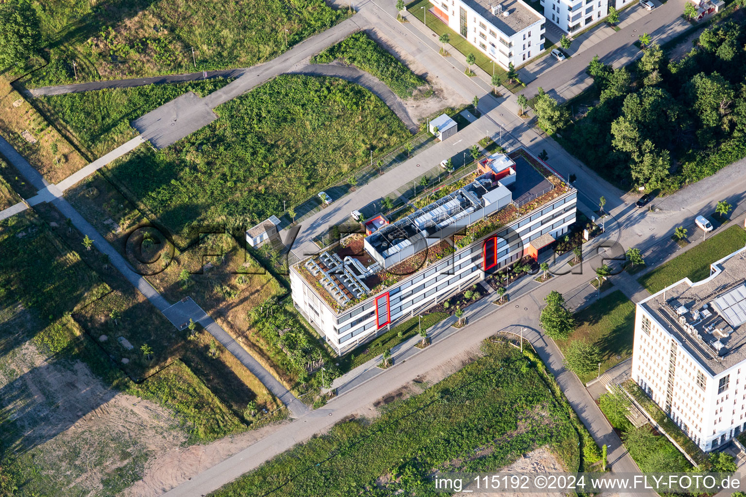 Aerial photograpy of Construction site of the LTC - Linder Technology Campus in Wilhelm-Schickard-Straße in the Technology Park Karlsruhe in the district Rintheim in Karlsruhe in the state Baden-Wuerttemberg, Germany