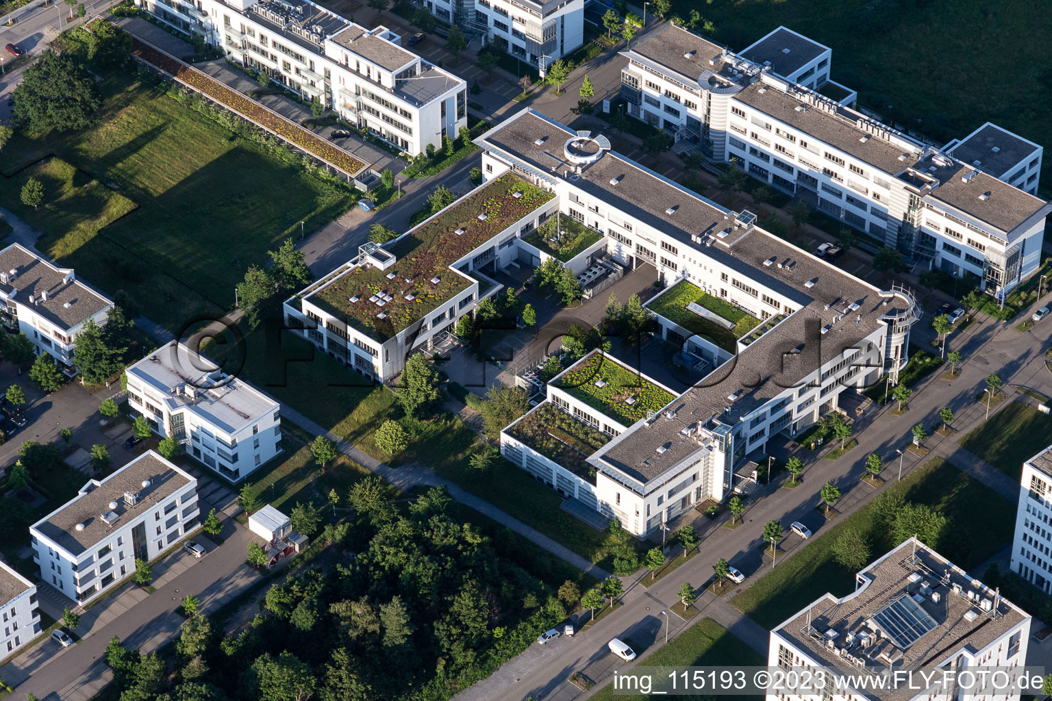 Technology Park in the district Rintheim in Karlsruhe in the state Baden-Wuerttemberg, Germany seen from above