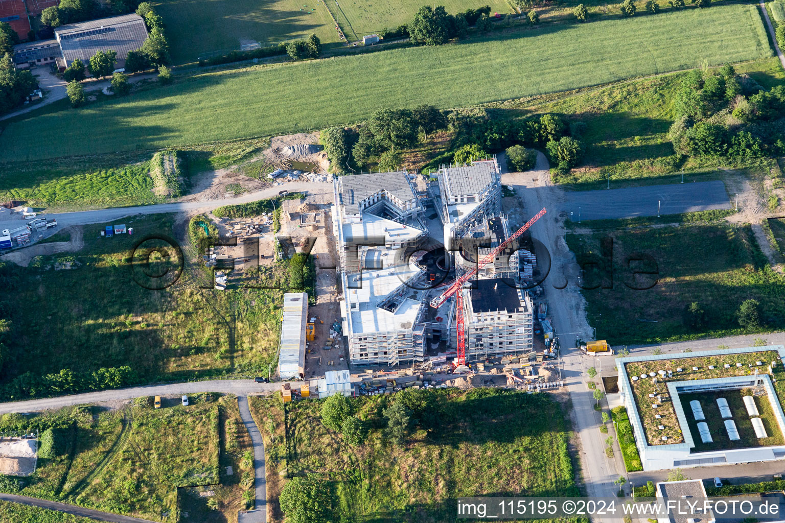 Oblique view of Construction site of the LTC - Linder Technology Campus in Wilhelm-Schickard-Straße in the Technology Park Karlsruhe in the district Rintheim in Karlsruhe in the state Baden-Wuerttemberg, Germany