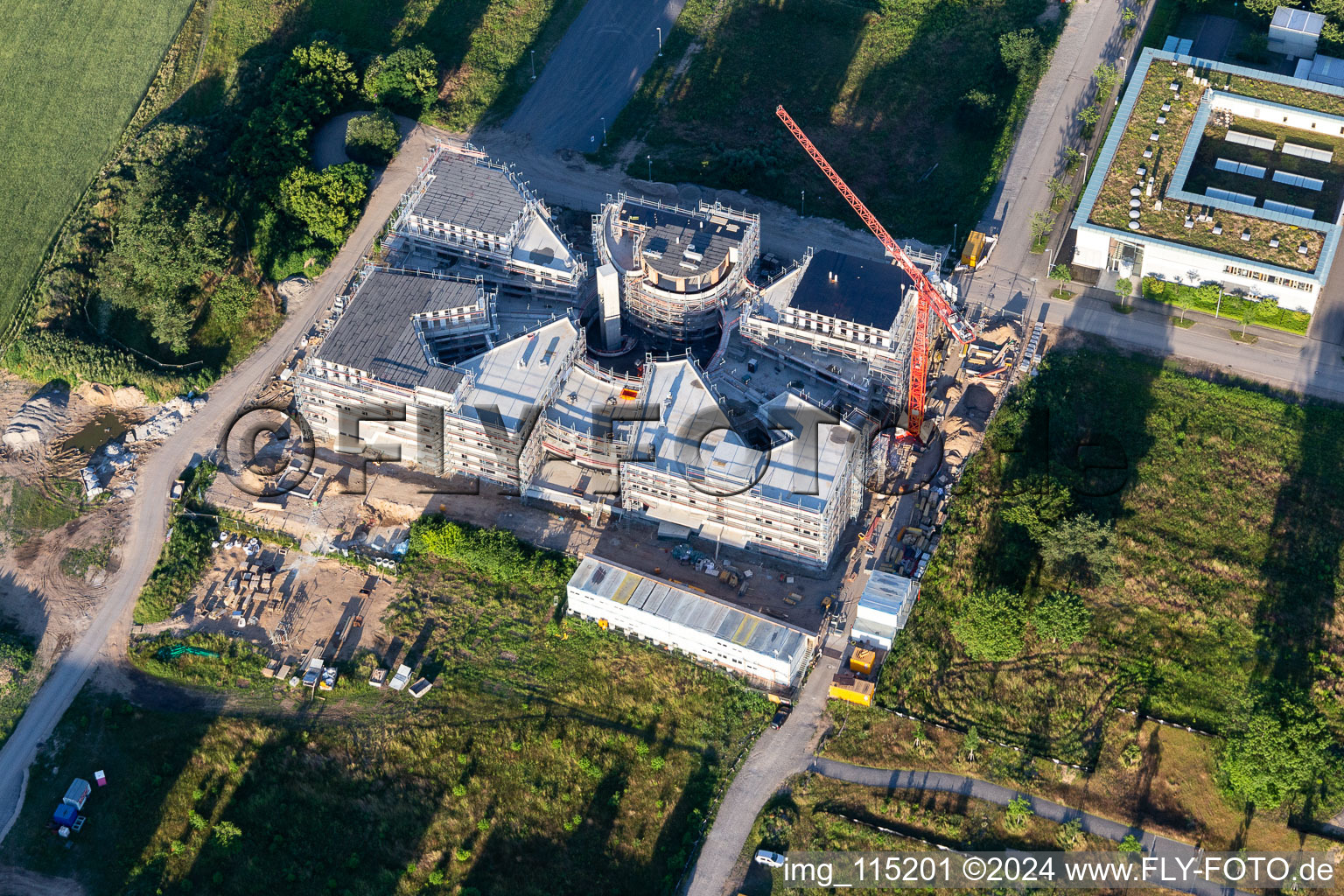 Construction site of the LTC - Linder Technology Campus in Wilhelm-Schickard-Straße in the Technology Park Karlsruhe in the district Rintheim in Karlsruhe in the state Baden-Wuerttemberg, Germany from above