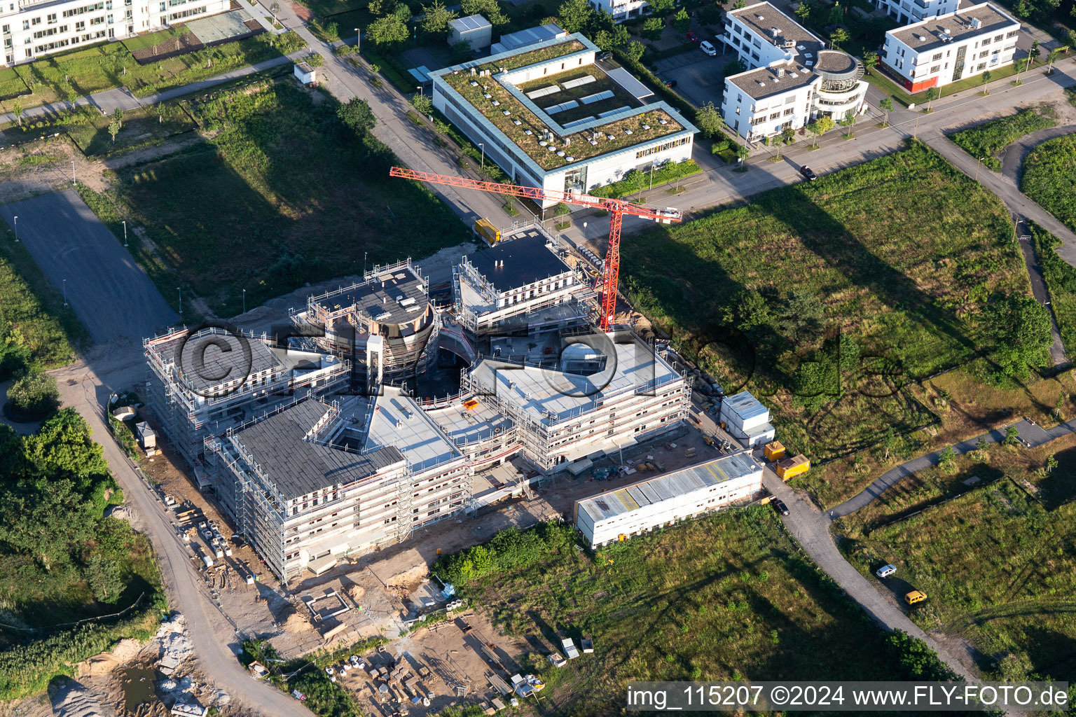 Construction site of the LTC - Linder Technology Campus in Wilhelm-Schickard-Straße in the Technology Park Karlsruhe in the district Rintheim in Karlsruhe in the state Baden-Wuerttemberg, Germany out of the air