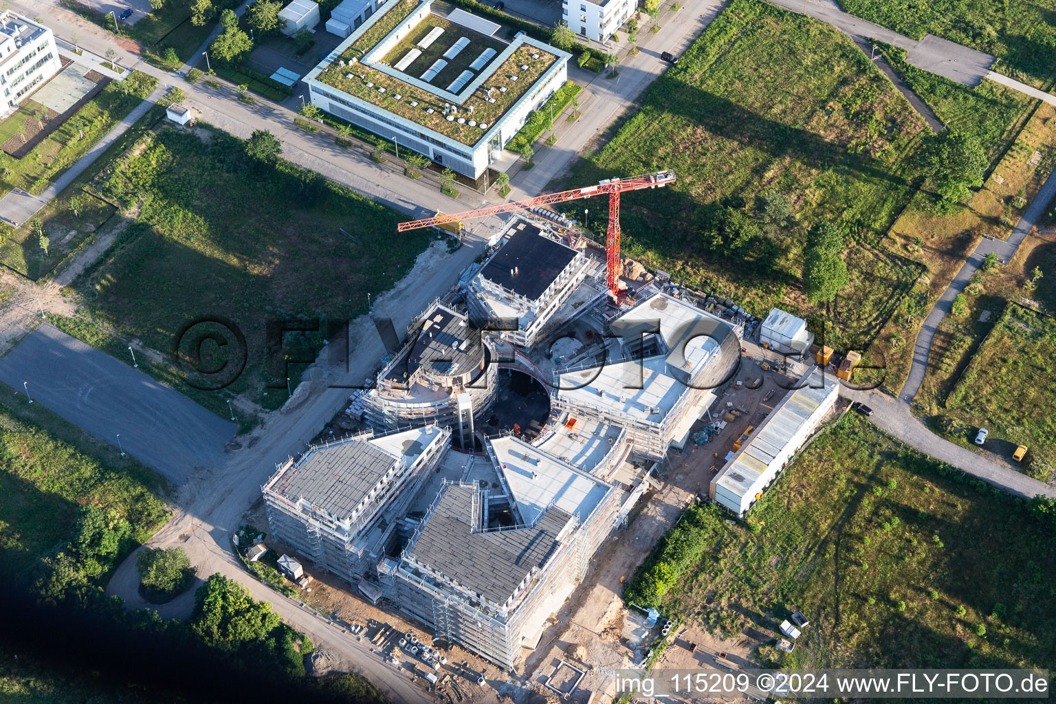 Construction site of the LTC - Linder Technology Campus in Wilhelm-Schickard-Straße in the Technology Park Karlsruhe in the district Rintheim in Karlsruhe in the state Baden-Wuerttemberg, Germany seen from above