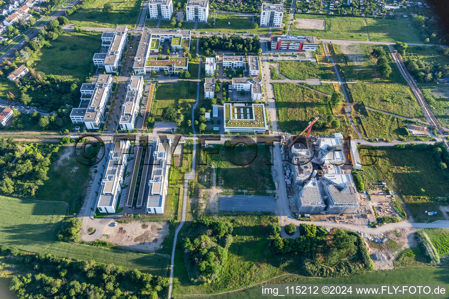 Technology Park in the district Rintheim in Karlsruhe in the state Baden-Wuerttemberg, Germany viewn from the air