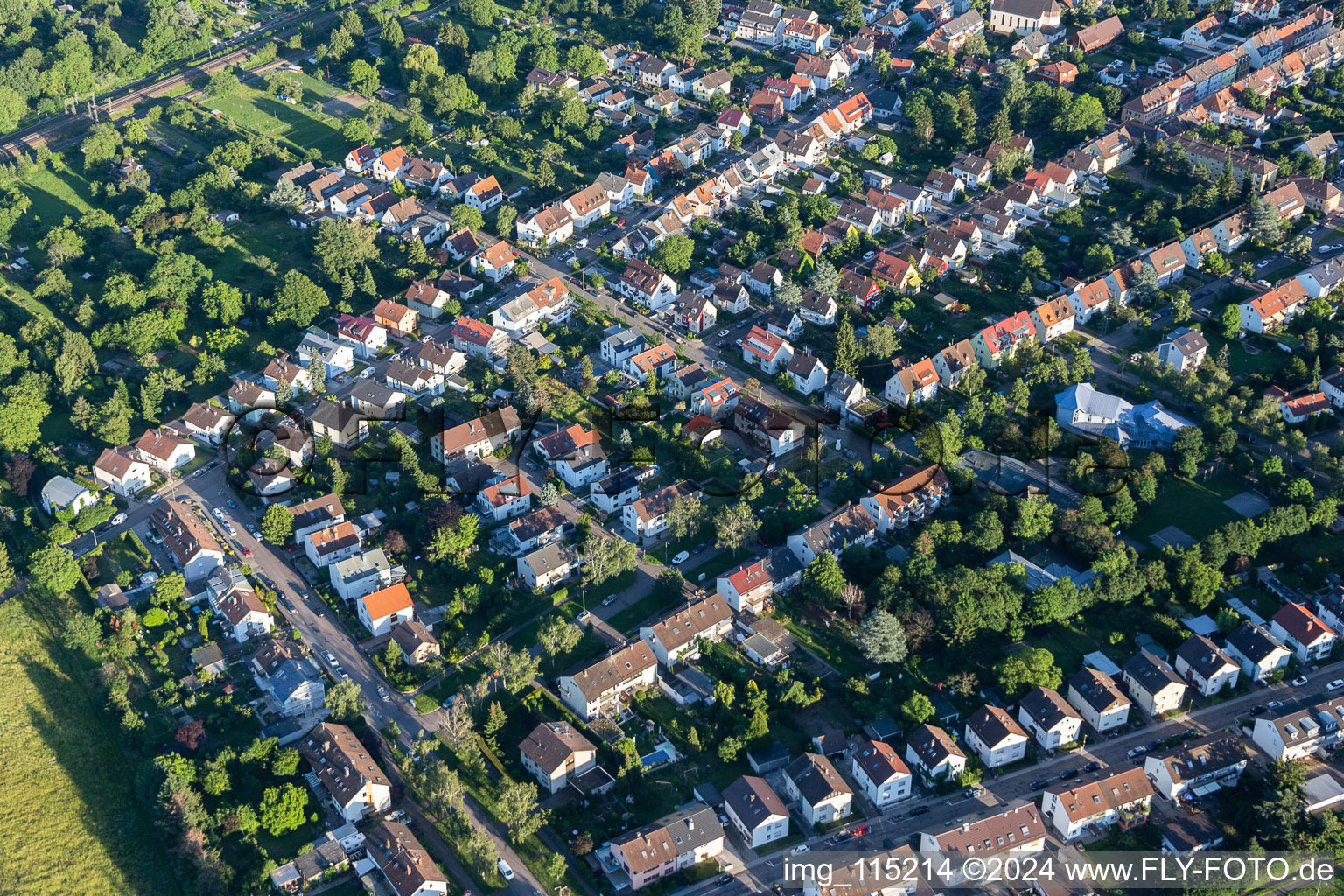 Aerial view of District Rintheim in Karlsruhe in the state Baden-Wuerttemberg, Germany