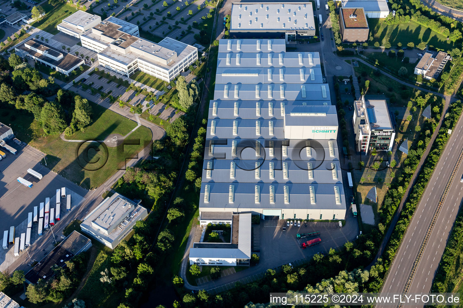 Building and production halls on the premises of Alois Schmitt GmbH & Co. KG and Vollack Gruppe in the district Durlach in Karlsruhe in the state Baden-Wurttemberg, Germany