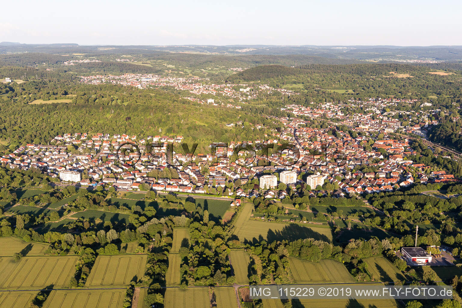 District Grötzingen in Karlsruhe in the state Baden-Wuerttemberg, Germany seen from a drone