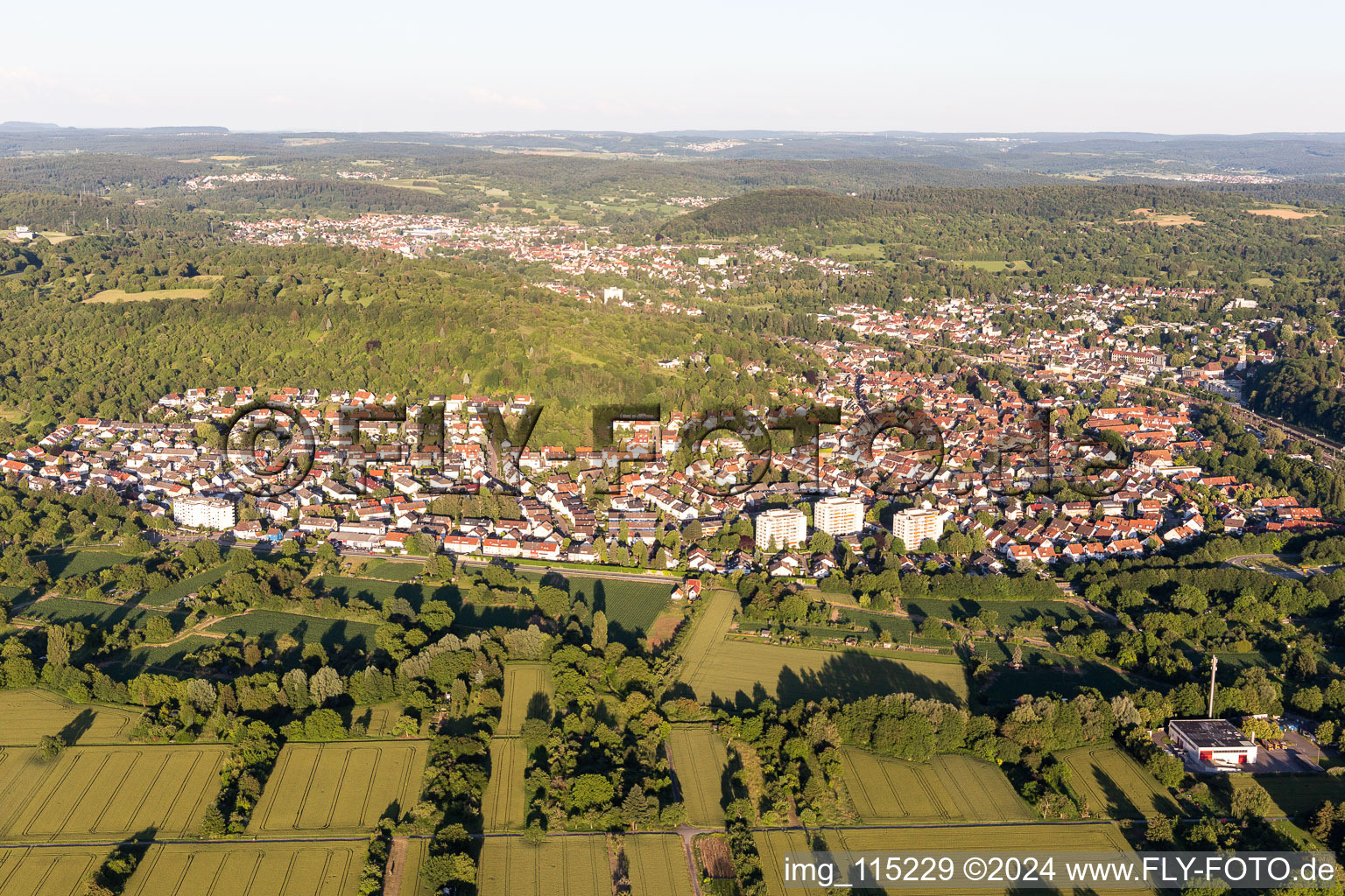 District Grötzingen in Karlsruhe in the state Baden-Wuerttemberg, Germany seen from a drone