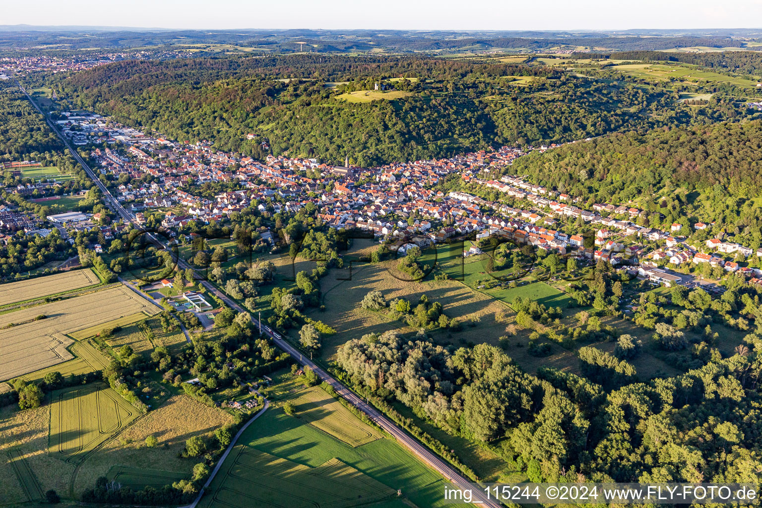 From the southwest in the district Untergrombach in Bruchsal in the state Baden-Wuerttemberg, Germany