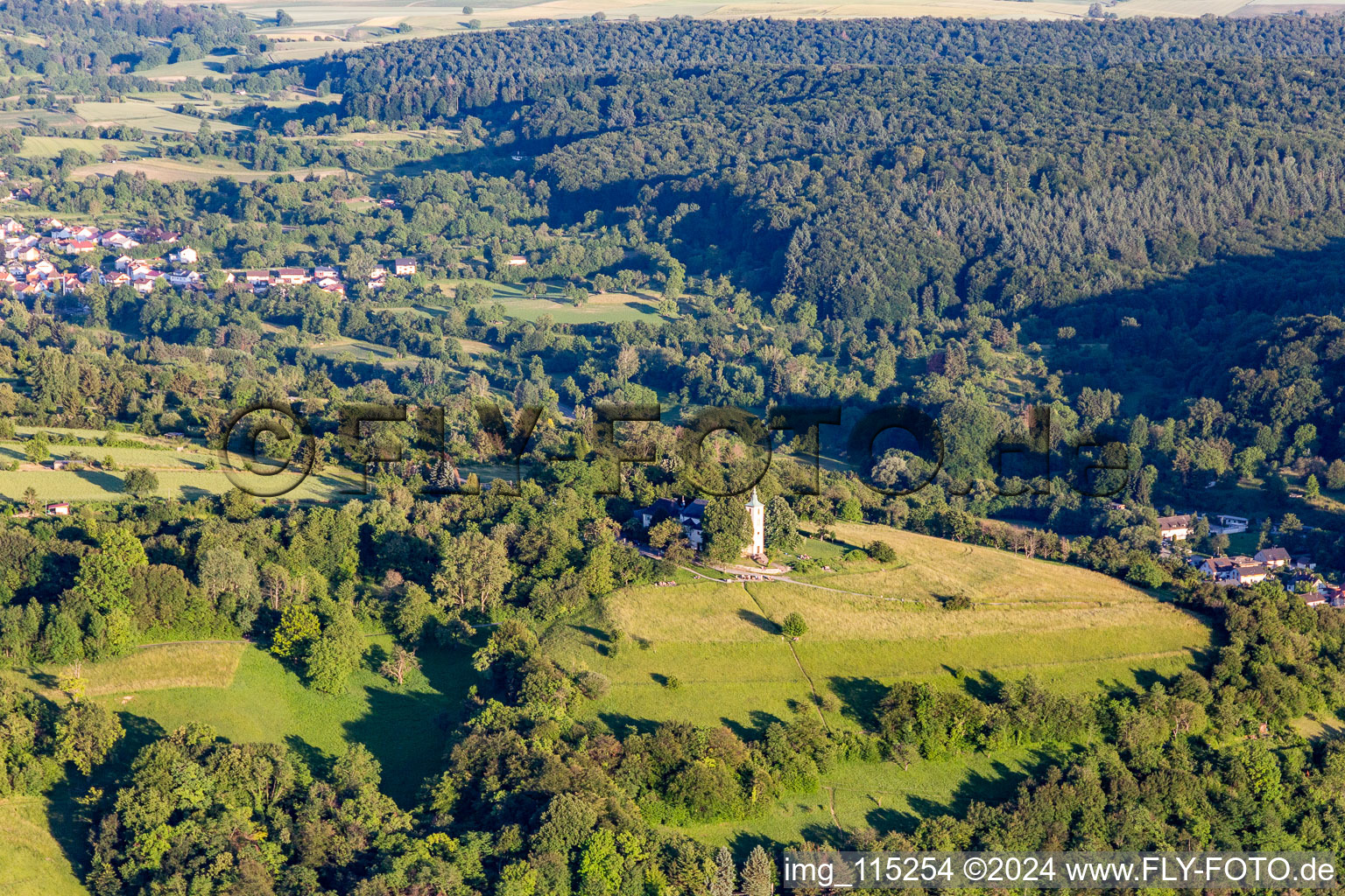 Aerial view of Michaels Chapel in the district Untergrombach in Bruchsal in the state Baden-Wuerttemberg, Germany