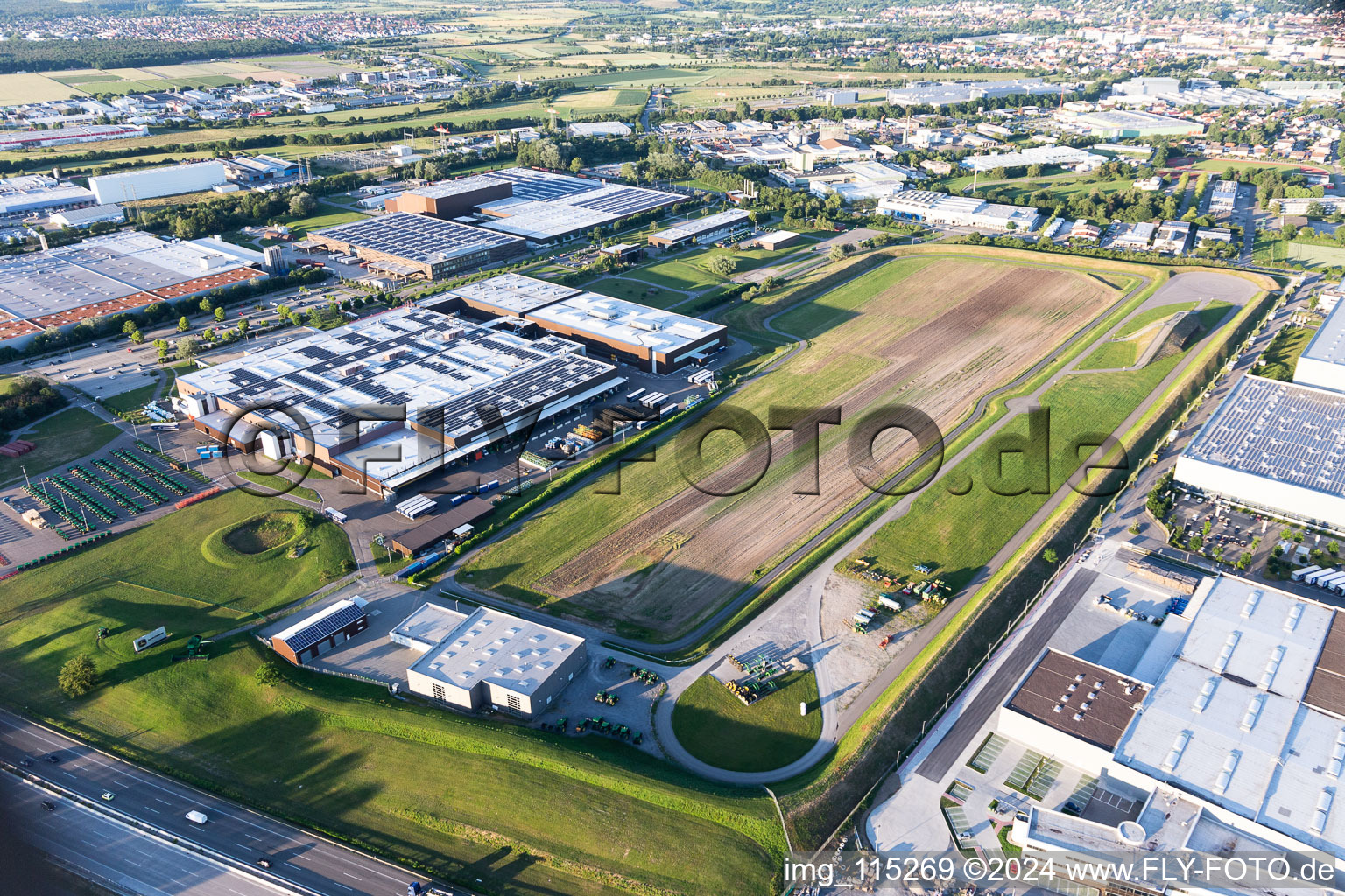 Aerial view of John Deere Proving Ground in Bruchsal in the state Baden-Wuerttemberg, Germany