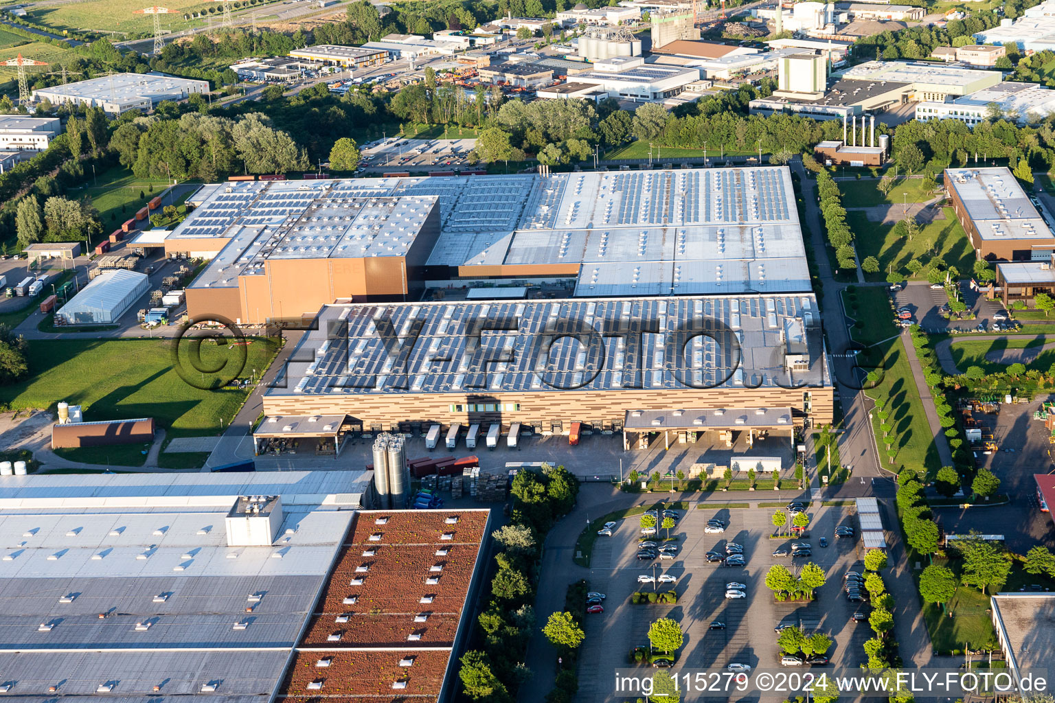 Oblique view of John Deere factory in Bruchsal in the state Baden-Wuerttemberg, Germany