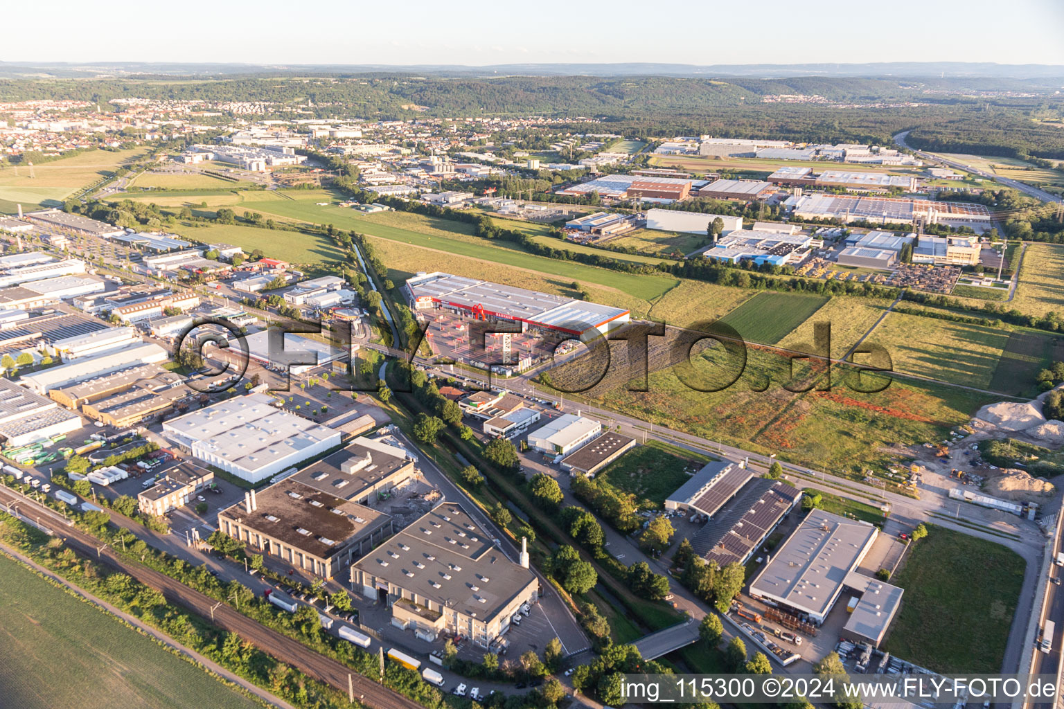 Industrial area on the Mantel., Bauhaus in Bruchsal in the state Baden-Wuerttemberg, Germany