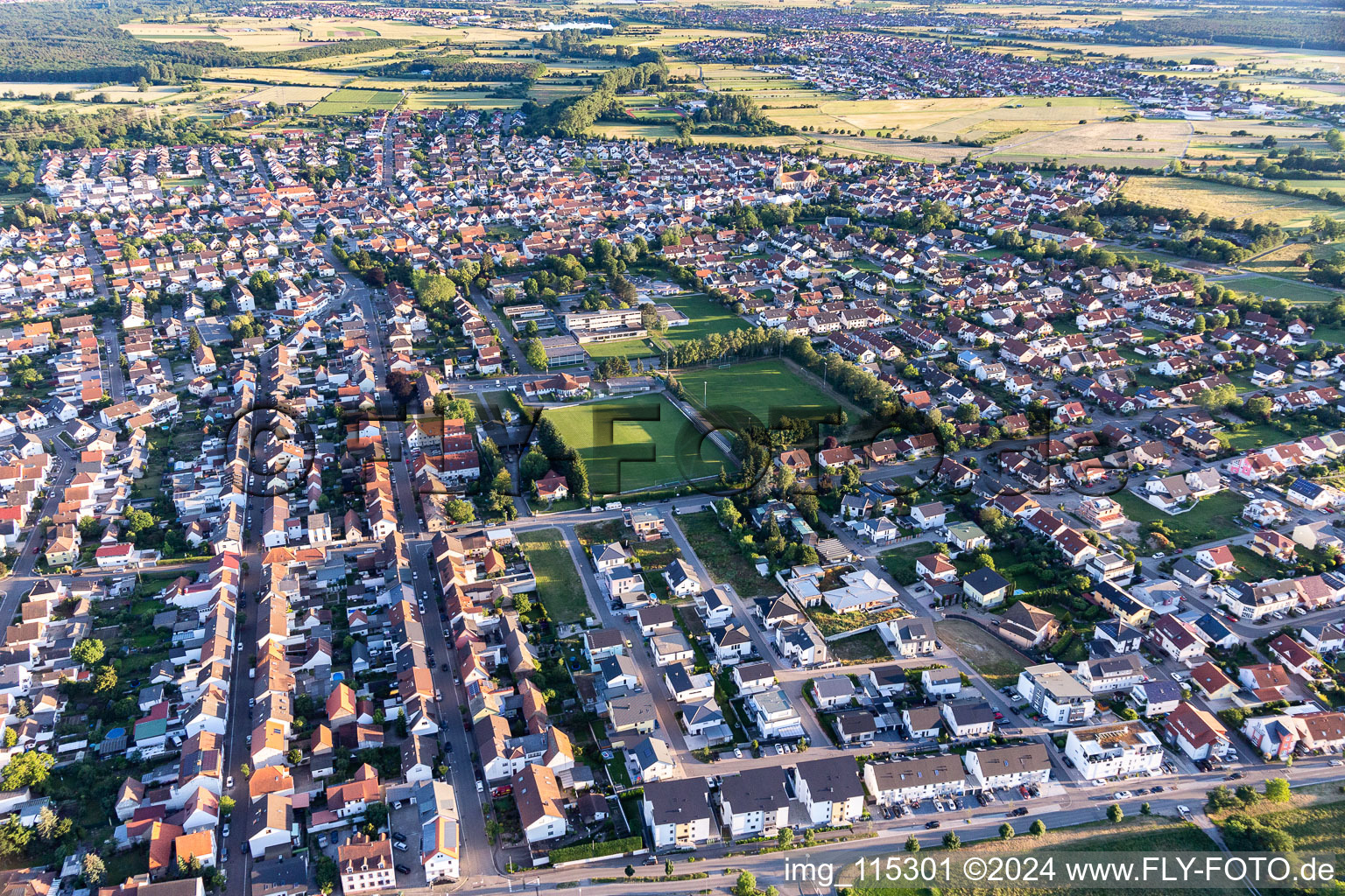 Town View of the streets and houses of the residential areas in Karlsdorf in the state Baden-Wurttemberg, Germany