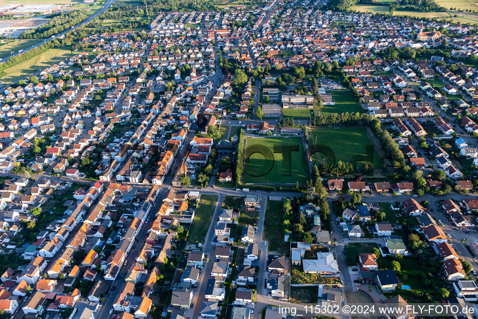 Aerial photograpy of District Karlsdorf in Karlsdorf-Neuthard in the state Baden-Wuerttemberg, Germany