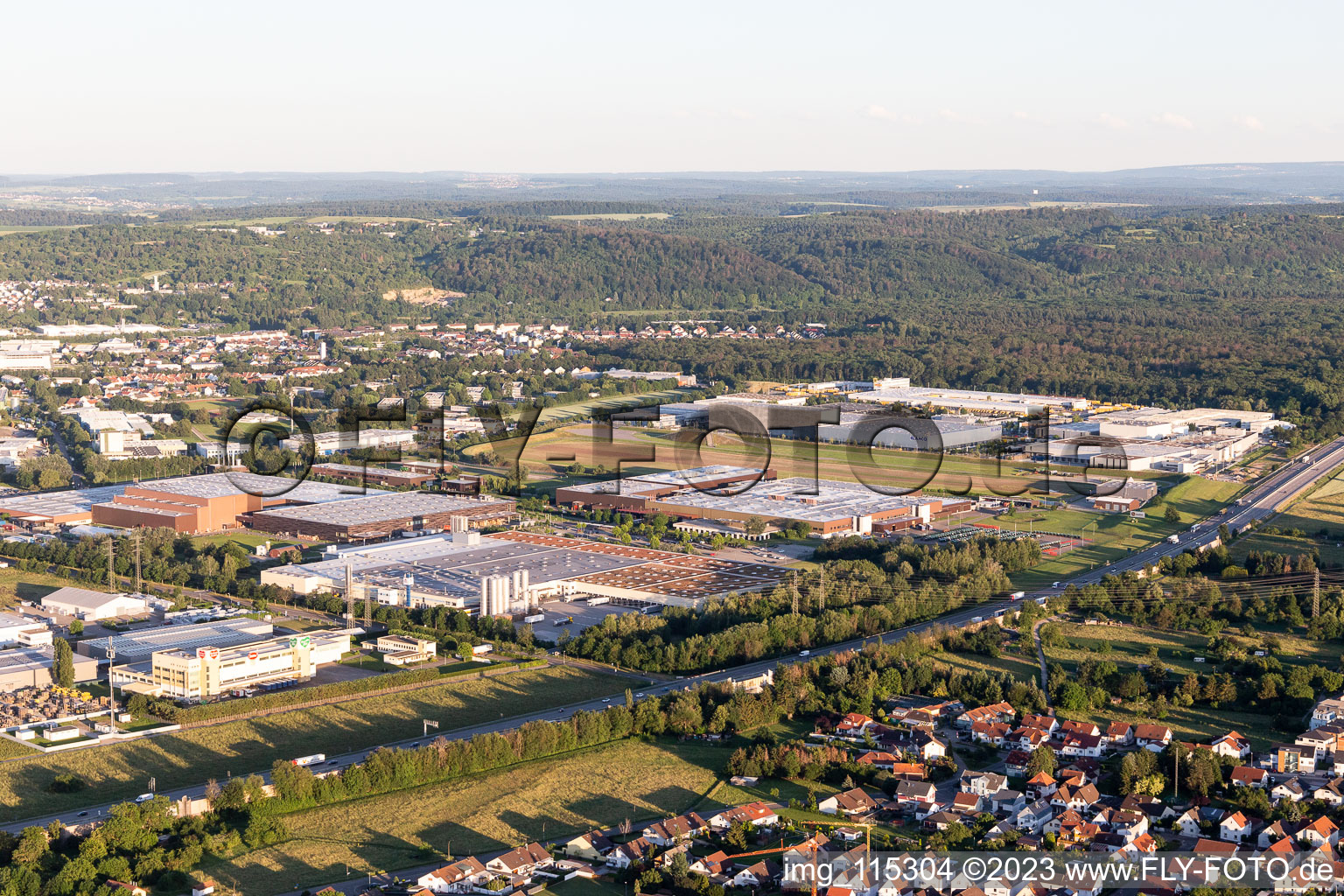 Industrial area on the highway in Bruchsal in the state Baden-Wuerttemberg, Germany